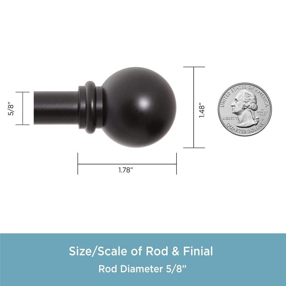 Adjustable Black Steel Window Curtain Rod with Ball Finials