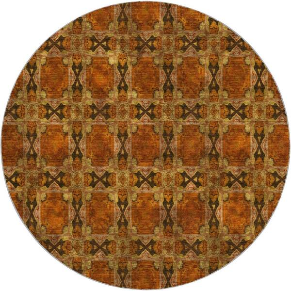 Dream Shag Premium Machine Washable Abstract ADS564 Paprika 8 ft. x 8 ft. Round Rug