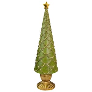 17 .5 in. Green Christmas Tree Cone on Pedestal with Star Topper Table Top Decor