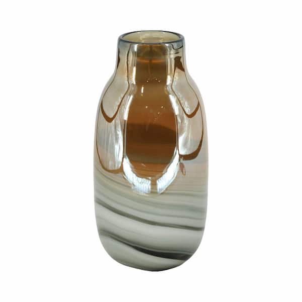 Liv & Skye 13 in. Gray/Gold Glass Round Metallic Decorative Vase