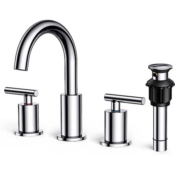 Dyiom Chrome Bathroom Faucet 2-Handle Basin Faucet, 8 in. 3-Hole, Number of Pieces-4, Bath Accessory Set