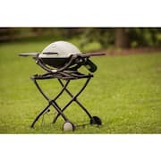 Q 1200 1-Burner Portable Propane Gas Grill Combo in Titanium with Rolling Cart and iGrill Mini