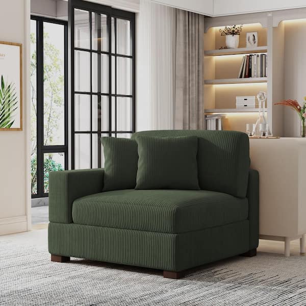 Uixe Modern Left Arm Facing Green Corduroy Fabric Sectional Corner
