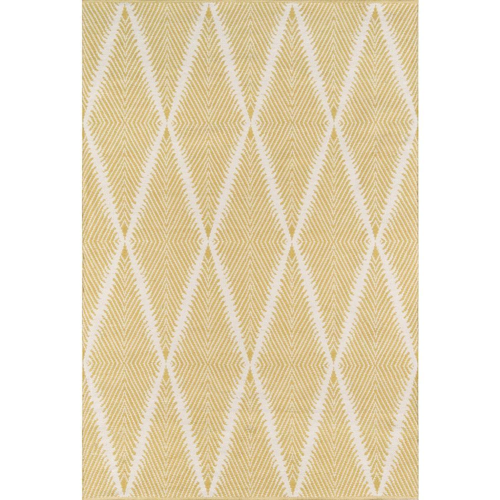 Citron Yellow Diamond Pattern Synthetic Area Rug 5' x 7'