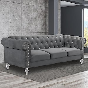 New Classic Furniture Emma 81 in. Rolled Arm Polyester Crystal Rectangle Sofa in Gray