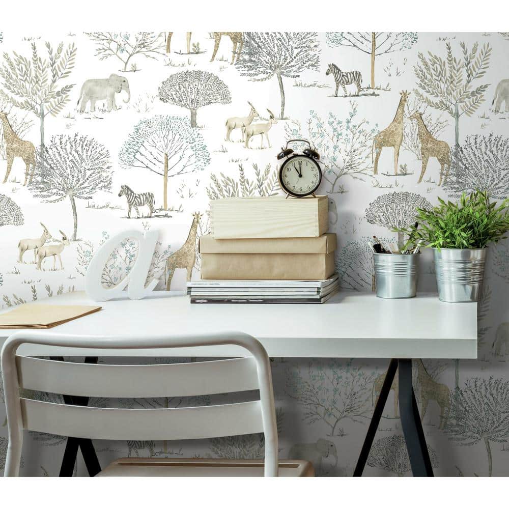 Neutral Safari Animals Peel and Stick Wallpaper Roll