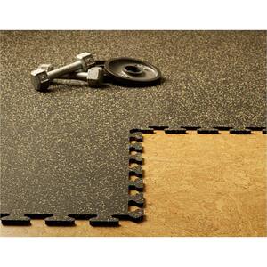 Black with Tan 24 in. x 24 in. Finished Corner Recycled Rubber Floor Tile (16 sq. ft./case)