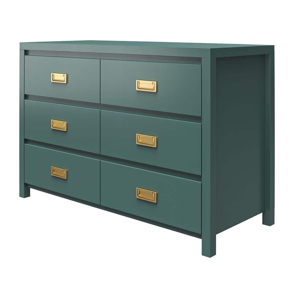 Hunter Green Double Dresser with Gold Drawer Pulls