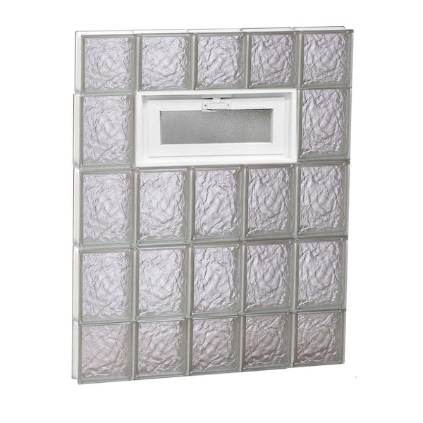 Clearly Secure 28.75 in. x 34.75 in. x 3.125 in. Frameless Vented Ice Pattern Glass Block Window
