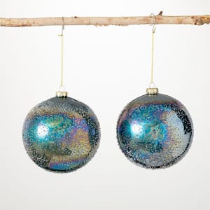 6 in. Blue Bubble Glass Ornament (Set of 2)