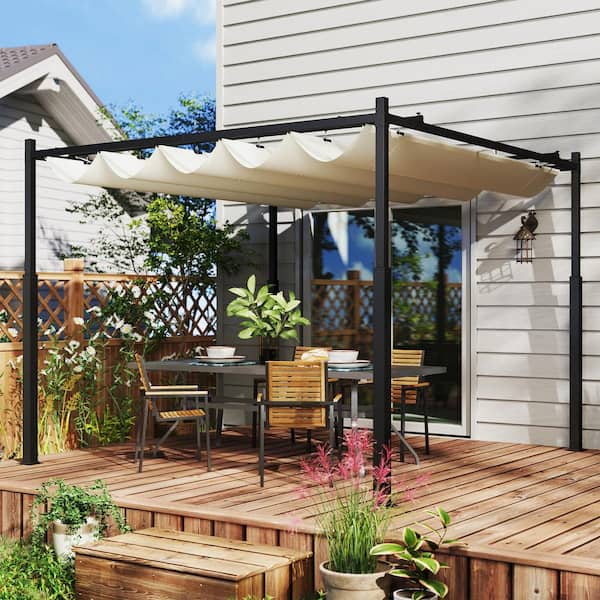 sunnyページ Outsunny 10 ft. x 10 ft. Metal Retractable Pergola Canopy