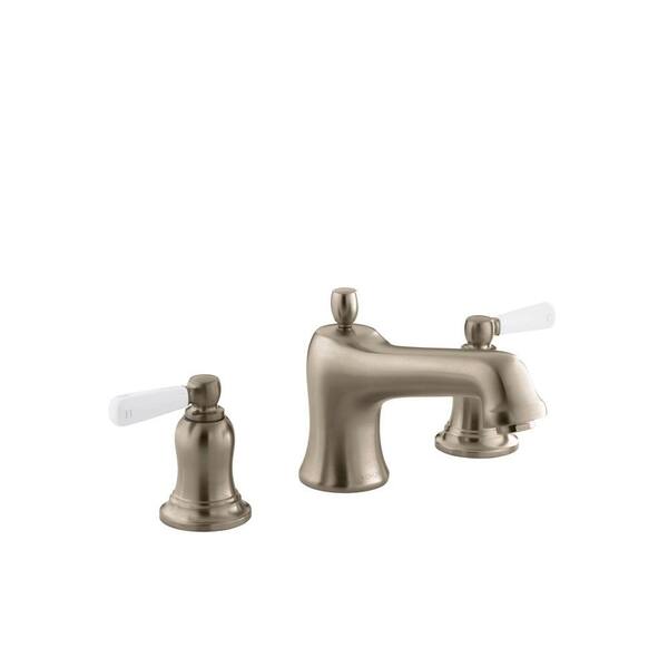 KOHLER Bancroft Deck-Mount Bath Faucet Trim with White Ceramic Lever Handles in Vibrant Brushed Bronze (Valve Not Included)