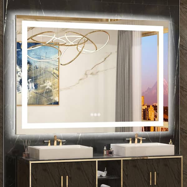 KeonJinn 48 in. W x 36 in. H Rectangular Frameless with Frontlit & Backlit Anti-Fog LED Mirro Wall Mount Bathroom Vanity Mirror