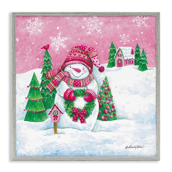 Stupell Industries Scenic Winter Snowman by Diane Kater 1-Piece Framed Graphic Print Nature Poster Art Print 24 in. x 24 in.