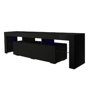 63 in. MDF Black TV Stand with 2 Storage Drawers and LED Lights with 2 Storage Drawers Fits TV's up to 70 in