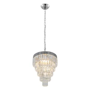 1-Light Silver Modern Crystal Shaded Pendant Light with Clear Glass Shade and Adjustable Height, No Bulbs Included