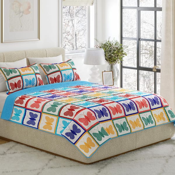 3PC Queen Quilt Set with Shams, Lightweight Polyester Bed Set for All Seasons, Multicolor