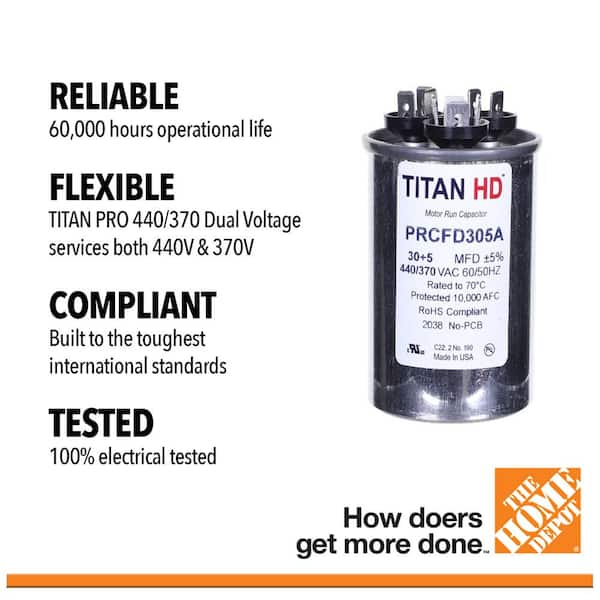 30 Plus 5 MFD, 440-Volt/370-Volt Dual Voltage Round Run Capacitor