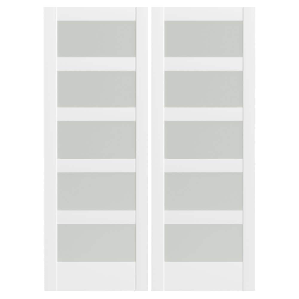 56 in. x 80 in. 5-Panel Frosted Glass, Can Be Painted, White MDF Wood Unfinished Pocket Door Frame without Hardware price history on PriceWatchPro