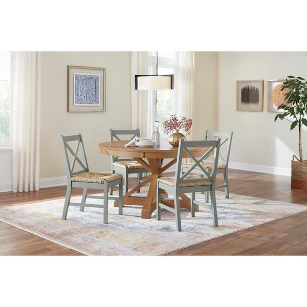 Home Decorators Collection Aberwood Patina Oak Finish Wood Round Dining Table for 4 54 in. L x 30 in. H DP18019 R54 P The Home Depot