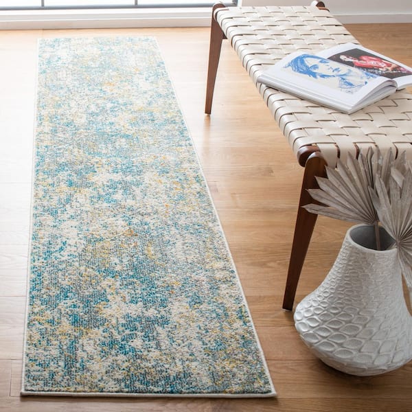 Madison Teal/Gold 2 ft. x 8 ft. Geometric Abstract Runner Rug