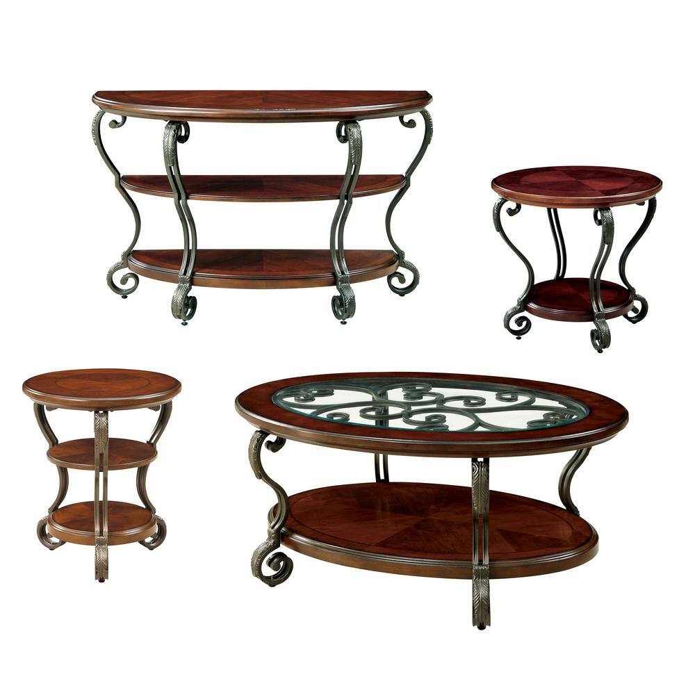 Furniture of America Nestillia 4Piece 48 in. Brown Oval Glass Coffee Table Set with Shelf IDF