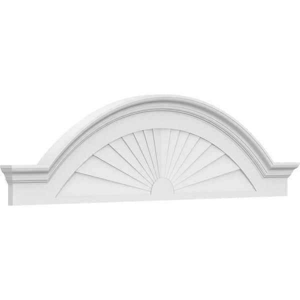 Ekena Millwork 2-1/2 in. x 62 in. x 16-1/2 in. Segment Arch W/ Flankers Sunburst Architectural Grade PVC Pediment