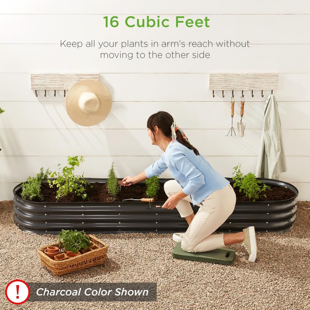 EcoGrow Wood Grain Oval Metal Outdoor Planter, 15.7" x 6.3"