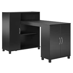 Lonn 59.61 in. Black Hobby and Craft Writing Desk with Storage Cabinet