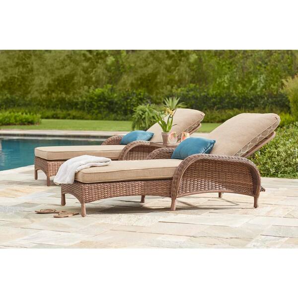 Hampton Bay Beacon Park Brown Wicker Outdoor Chaise Lounge with Toffee Cushions (2-Pack)