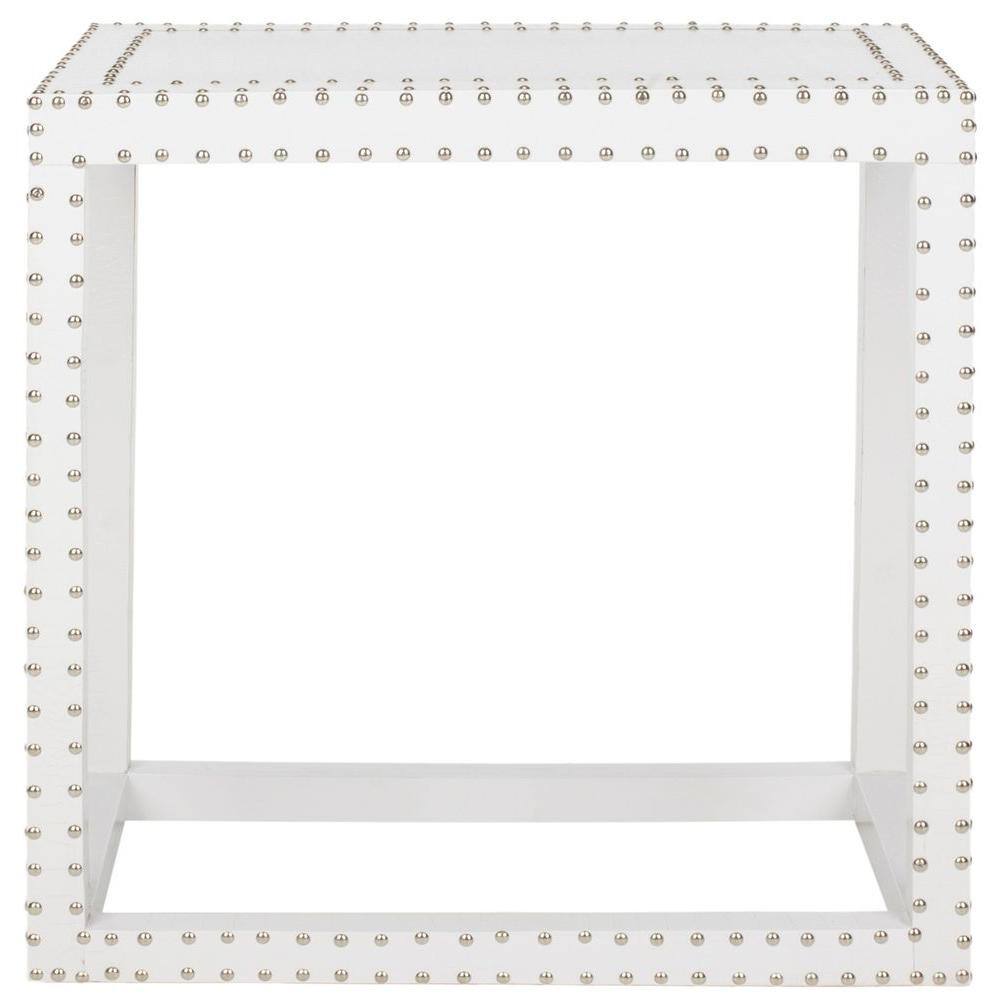 Lena White Wood and Metal Rectangular End Table