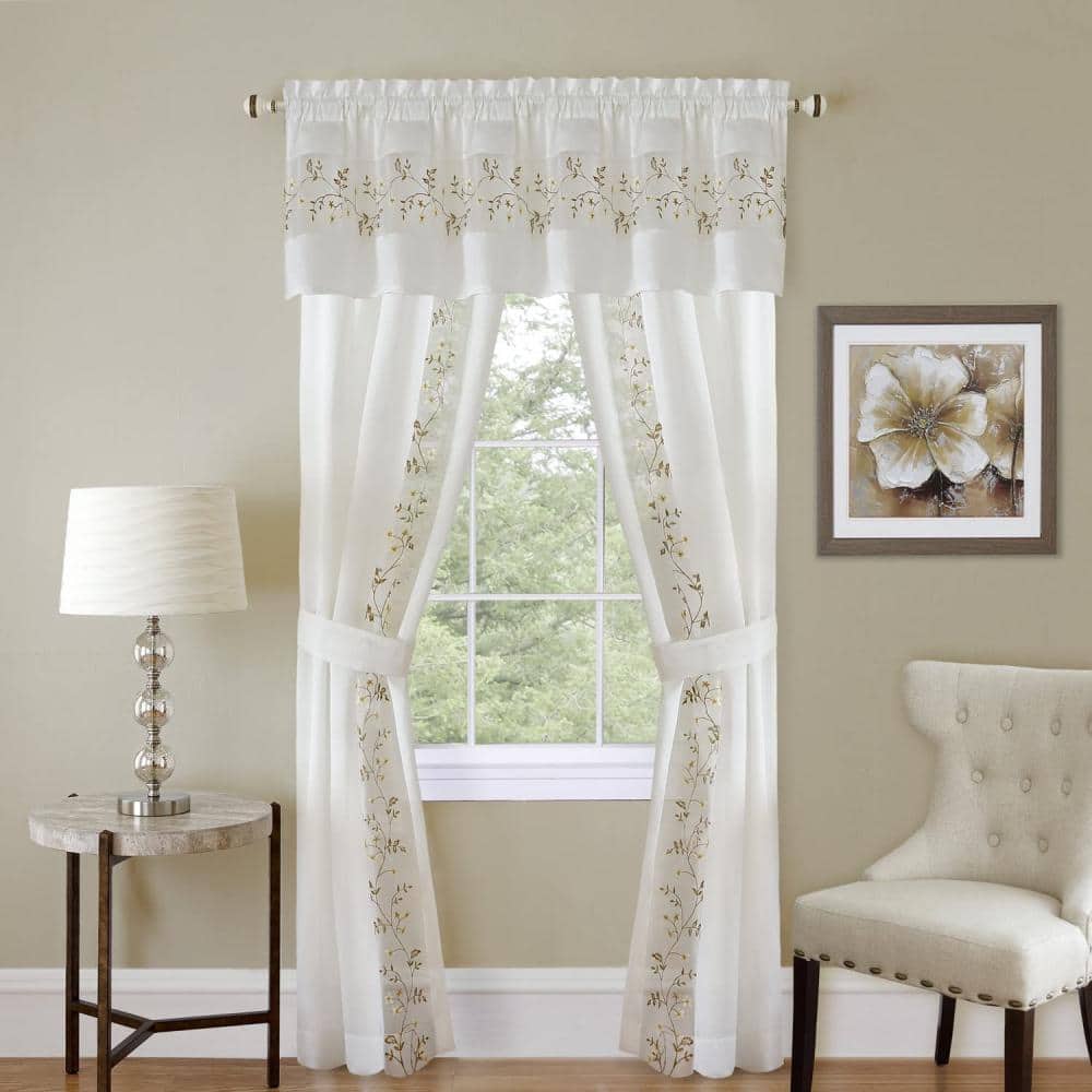 White 55 in. x 63 in. Fairfield Rod Pocket Window Curtain Set (5-Piece)