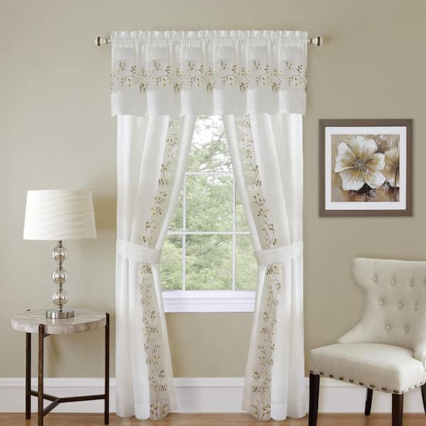 Unbranded White 55 in. x 63 in. Fairfield Rod Pocket Window Curtain Set (5-Piece)