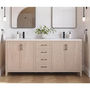 Silas 72 in. Double Sink Freestanding Vanilla Oak Bath Vanity with White Quartz Top and Ceramic Sink Assembled