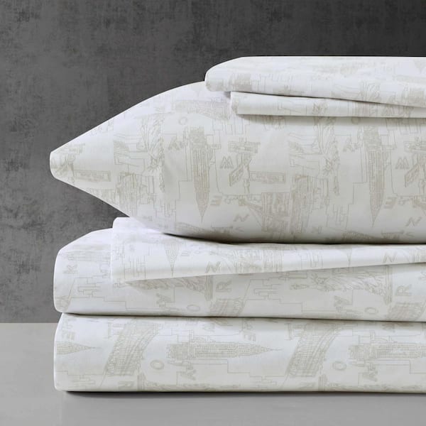 KENNETH COLE NEW YORK NYC Landmarks 6-Piece Linen/White Microfiber King Sheet Set