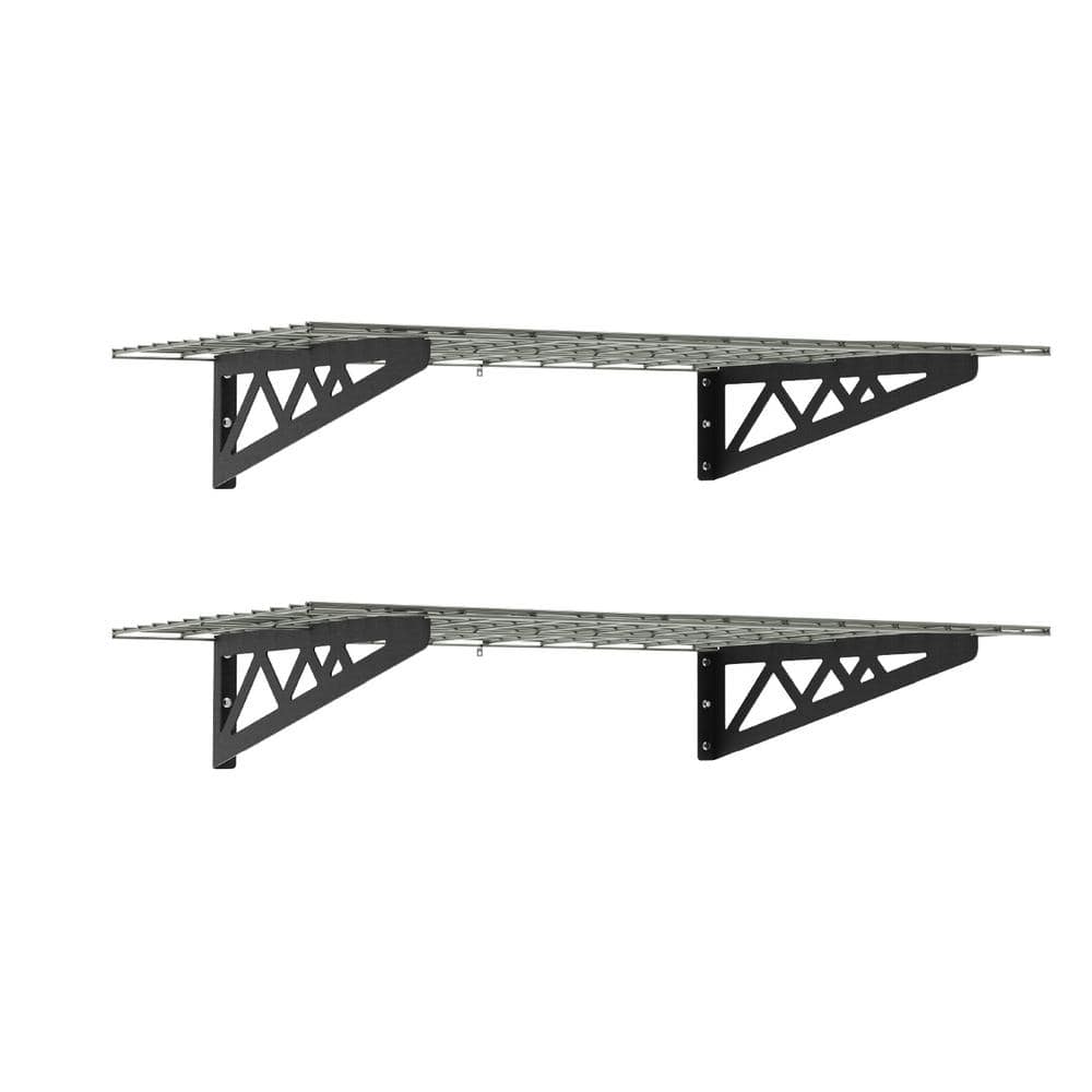 24 in. D x 48 in. W x 8 in. T Hammertone Grey Heavy-Duty Steel Wall Mounted