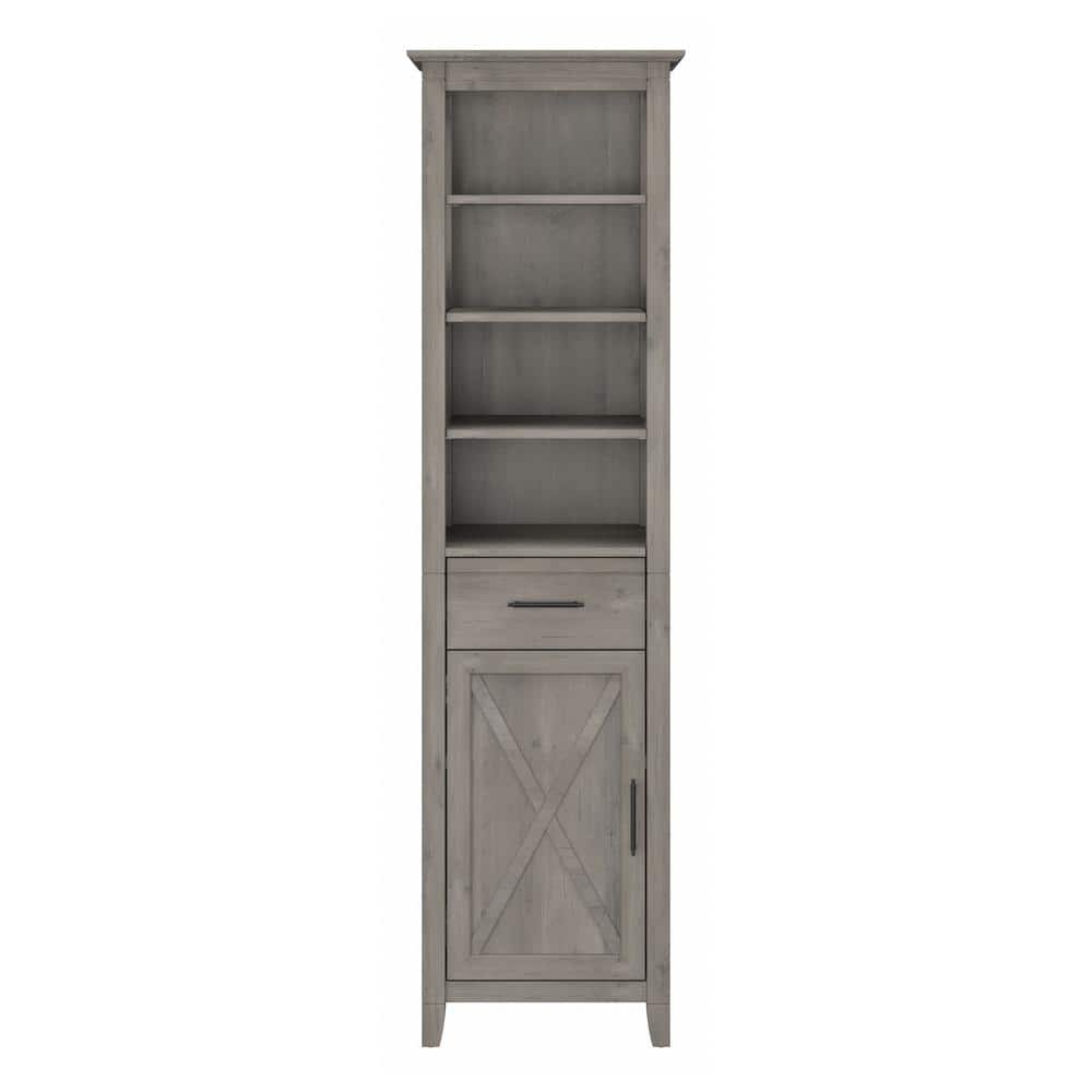 Driftwood Gray Tall Adjustable Bookcase Cabinet with Doors