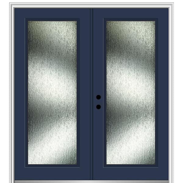 MMI Door Rain Glass 72 in. x 80 in. Right-Hand Inswing Full Lite Painted Naval Prehung Front Door on 4-9/16 in. Frame