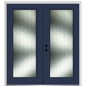 Rain Glass 68 in. x 80 in. Right-Hand Inswing Naval Fiberglass Prehung Front Door on 4-9/16 in. Frame