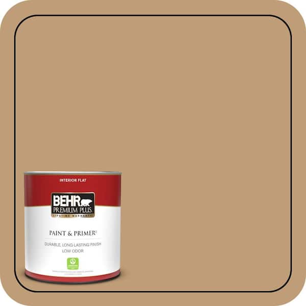 BEHR PREMIUM PLUS 1 qt. #300F-4 Almond Toast Flat Low Odor Interior Paint & Primer