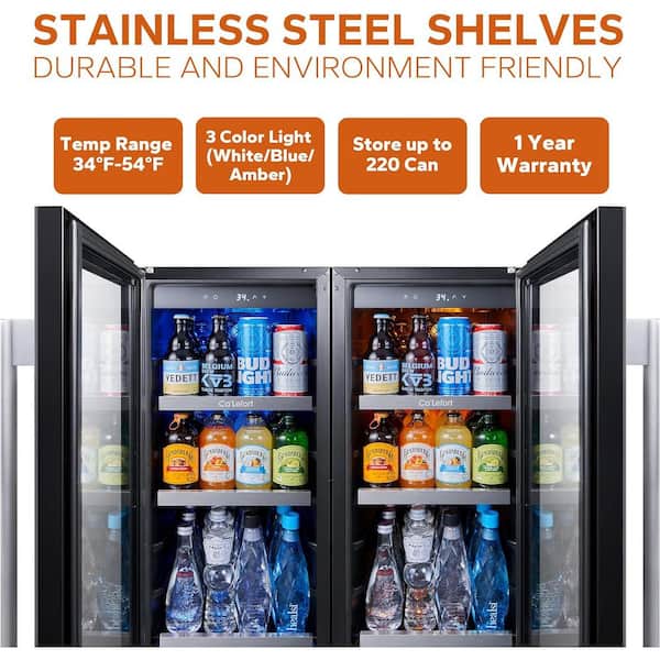30 in. Dual Zone 200-Cans Beverage Cooler Built-In or Freestanding Fridge Side-by-Side Refrigerators Frost Free in Black