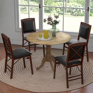Natural Rubber Wood 40 in. Curved Trestle Legs Rustic Wooden Dining Table with Round Tabletop Seats 4