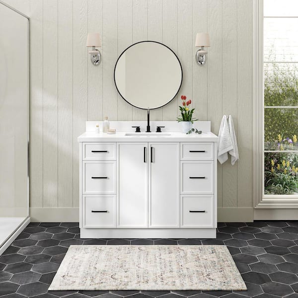ARIEL Kelly 48 in. Single Sink Freestanding Bathroom Vanity in White with Pure White Quartz Top