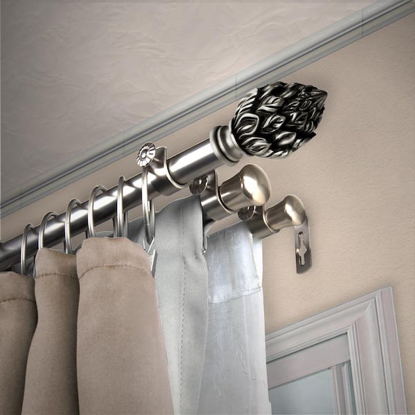 EMOH 13/16" Dia Adjustable 120" to 170" Triple Curtain Rod in Satin Nickel with Julia Finials