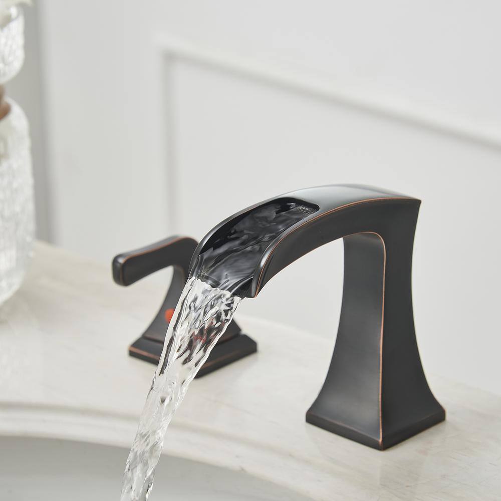 Oil-Rubbed Bronze 8-Inch Widespread Waterfall Bathroom Faucet