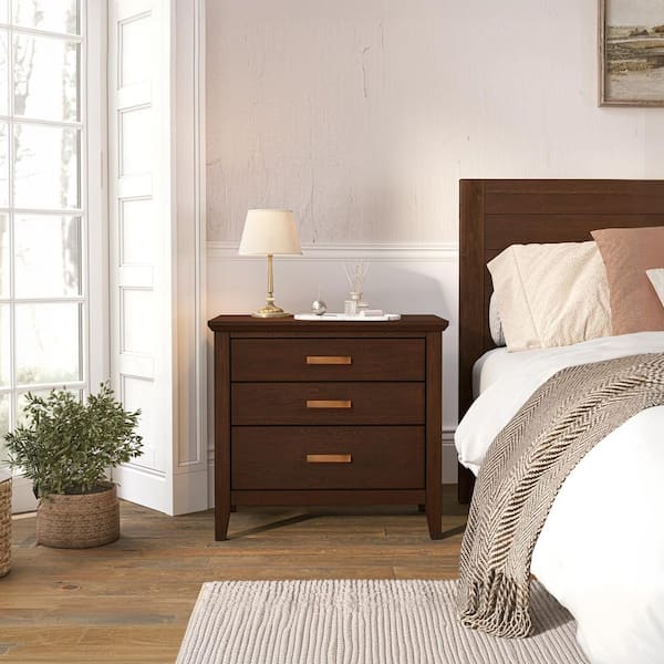 OrangeOne Lessio Dark Brown 3-Drawer 25.8 in. W Solid Wood