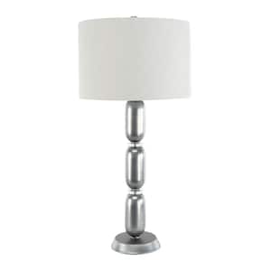 32.75 in. Silver Metal and Glass Table Lamp with Linen Shade