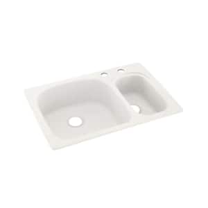 Dual-Mount Solid Surface 33 in. x 22 in. 2-Hole 70/30 Double Bowl Kitchen Sink in Tahiti Ivory