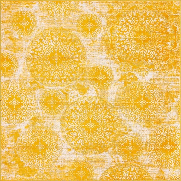 Unique Loom Grand Sofia Yellow 8' x 8' Square Rug