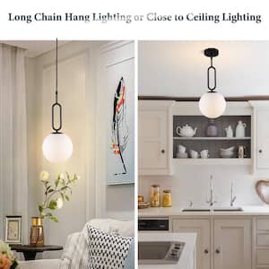 8 in. 1-Light Black Modern Globe Chandelier Lighting with Frosted Glass Shade for Bedroom Kitchen Dining Room